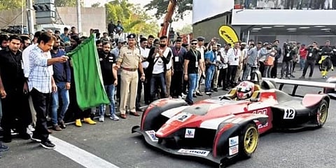 IT and Industries Minister KT Rama Rao inaugurates the Indian Racing League in Hyderabad on Saturday. (Photo | Jwala)