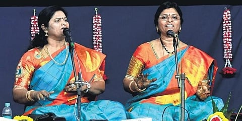 Vishnubotla sisters performing at musical concert in Vijayawada. (Photo | Prasant Madugula)