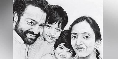 Artworks of Harishit Srivathsav Polina a self taught Andhra artist from Rajamahendravaram. (Photo | Express)