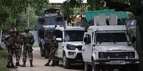 Security forces launched a cordon and search operation in Cheki Dudoo area of Bijbehara in south Kashmir's Anantnag district early Sunday morning. (Photo | Twitter)