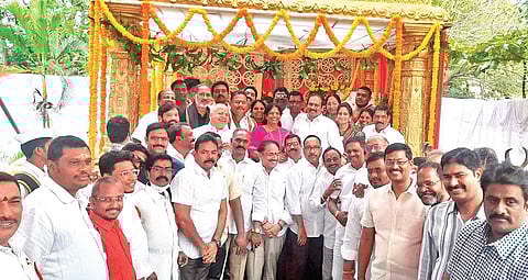 People’s representatives take part in Vanasamaradhana of their respective caste groups on the last Sunday of Karthika Masam in Godavari districts. (Photo I Express)