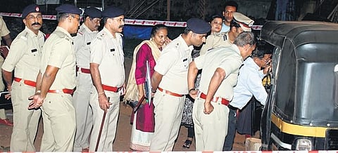 ADGP Law and Order Alok Kumar and other top police officers inspect the autorickshaw in which the blast occured, in Mangaluru on Sunday