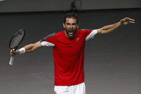 Croatia's Marin Cilic celebrates after defeating Spain's Pablo Carreno during a Davis Cup quarter-final tennis match between Croatia and Spain in Malaga, Spain. (Photo | AP)
