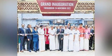 CM Pinarayi Vijayan inaugurating Hyatt Regency hotel in Thiruvananthapuram on Thursday. Antony Raju, P A Mohamed Riyas and G R Anil, V D Satheesan, P K Kunhalikutty and M A Yusuffali are also seen