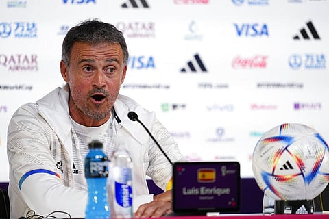 Spain head coach Luis Enrique speaks to reporters during a news conference, in Doha, Nov. 22, 2022. (Photo | AP)