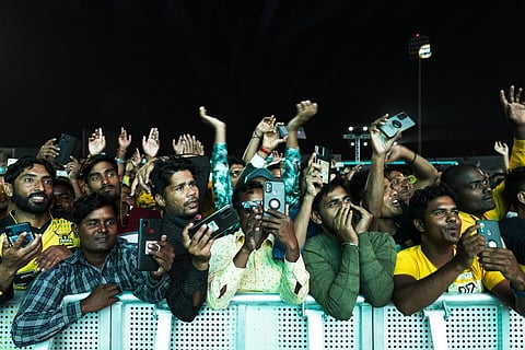 Laborers cheer at a fan festival at the Asian Town cricket stadium in Doha, Qatar, Friday, Nov. 25, 2022. (Photo | AP)