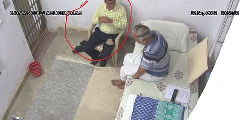 Tihar Jail superintendent at the time, Ajit Kumar was also seen interacting with Satyendar Jain. (Photo | Twitter,ANI)