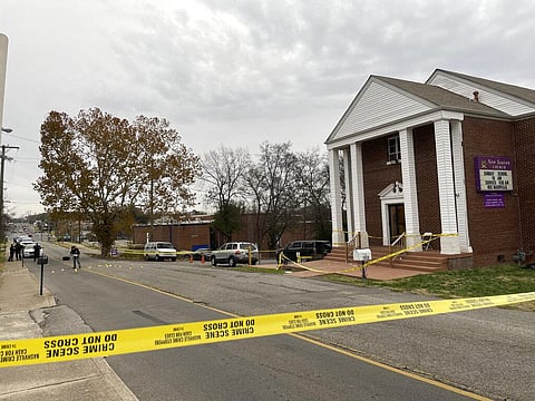 A crime scene is taped off at New Season Church in Nashville, Tenn., on Saturday, Nov. 26, 2022. (Photo | AP)