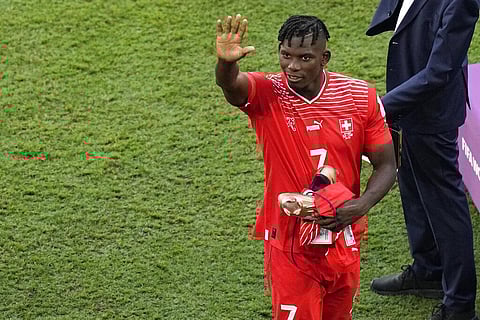 Switzerland's Breel Embolo greets supporters. (Photo | AP)