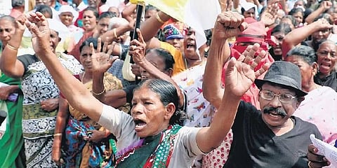In this image used for representational purpose, coastal people protest against Adani port project in Vizhinjam at Mulloor in Thiruvananthapuram. (Photo | EPS)