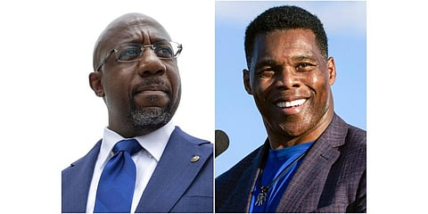 Georgia Senator and Democrat Raphael Warnock, (L), and Republican Senate candidate Herschel Walker, (R), face each other in a run-off election. (File Photo | AP)