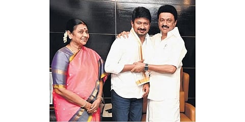  DMK youth wing secretary Udhayanidhi Stalin with his parents CM MK Stalin and Durga Stalin | Express 