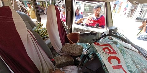 Vizhinjam police station damaged by fishermen protestors on Sunday evening, in Thiruvananthapuram. (Photo | BP Deepu)