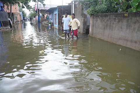 A waterogged JJ Nagar in Chennai's Manali locality on November 3, 2022. (Photo | R Satish Babu, EPS)