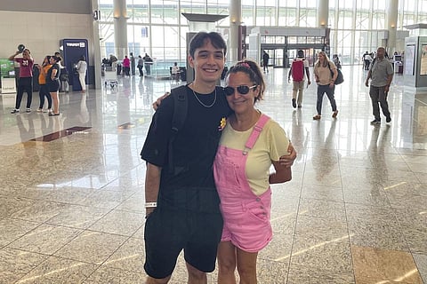 This photo provided by Steve Blesi shows his son, Steven Blesi, left, and his mother Maria Blesi at Hartsfield-Jackson Atlanta International Airport in Atlanta, on Aug. 28, 2022. (Photo | AP)