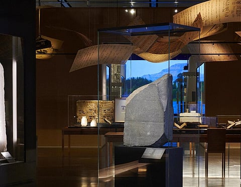 The Rosetta Stone, the centrepiece of a new exhibition at London’s largest museum titled, 'Hieroglyphs unlocking ancient Egypt.' (File Photo | AP)