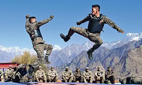 Indian and US troops during high altitude joint exercise. (Photo | Shekhar Yadav, EPS)