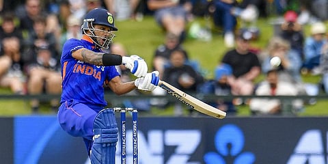 Shikar Dhawan of India bats during the one day cricket international between India and New Zealand at Hagley Oval, in Christchurch.(Photo | AP)