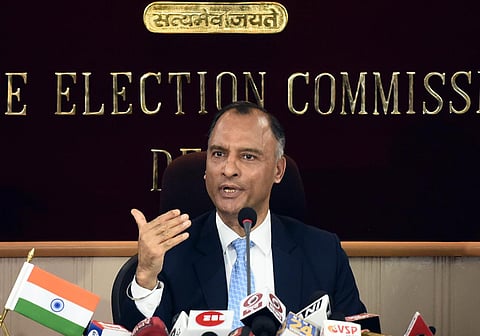 Delhi State Election Commissioner Vijay Dev announces the schedule of polls to the Municipal Corporation of Delhi (MCD), in New Delhi on November 4, 2022. (Photo | Parveen Negi, EPS)