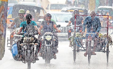 Braving rains, motorists commuting through a road in Vellore on Saturday | s dinesh