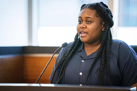 Pieper Lewis gives her allocution during a sentencing hearing, Tuesday, Sept. 13, 2022, in Des Moines, Iowa. (Photo | AP)