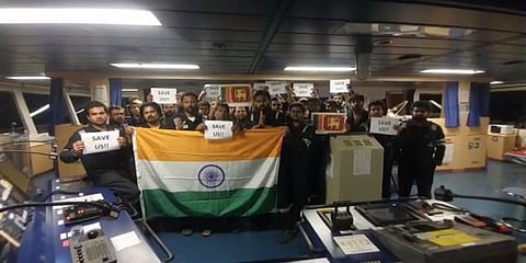 Members of the MT Heroic Idun, an oil tanker illegally detained in Equatorial Guinea. (Photo | Express)