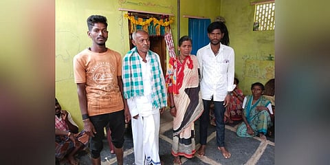 Gantgadharappa Talawar poses with family at his house in Koppal as he retuns home after 25 years.(Photo | Express)