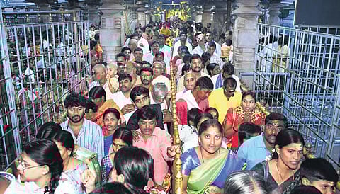 As Monday is considered to be auspicious during this month, officials are expecting at least 1.5 lakh devotees to arrive at the Srisailam temple | Express