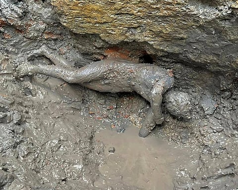 A statue at the site of discovery of two dozen well-preserved bronze statues in central Italy, in this undated photo made available by the Italian Culture Ministry, Nov. 3, 2022 (Photo | AP)