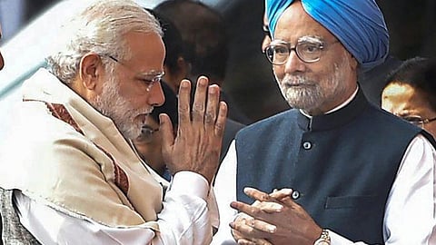 Prime Minister Narendra Modi with former counterpart Dr Manmohan Singh. Image used for representational purpose only. (File Photo | PTI)