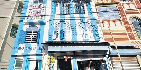 Shib Shankar Patra paint his entire ancestral three-storey house in Argentina’s blue and white colour with the savings that he garnered from his modest earnings.(Photo | EPS)
