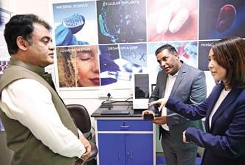 Minister C N Ashwath Narayan inspects the 3D bioprinting Centre of Excellence at IISc in Bengaluru on Friday