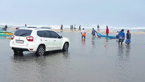 Sea water entered into the compound of a house at Srinivasapuram in Chennai on Friday | R Satish Babu