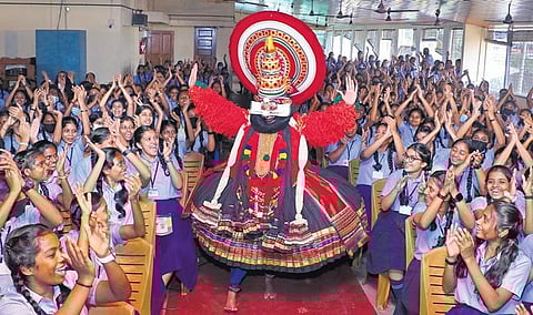 Preetha Balakrishnan appears in Kali avatar before her students at St Antony’s HSS in Kochi | Express