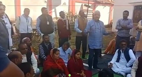 Congress leader & former minister Raja Pateria speaking to a gathering. (Photo | Twitter, Shehzad_Ind)