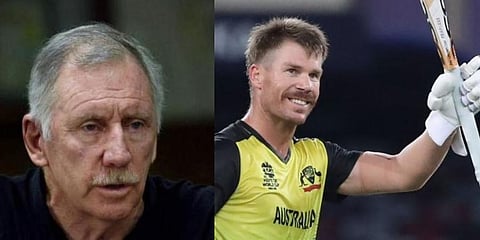 Former legendary cricketer Ian Chappell, Australian cricketer David Warner. (Photo | AP)
