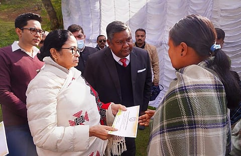 West Bengal Chief Minister and TMC supremo Mamata Banerjee during a meeting with family members of victims of Mukroh firing incident in Shillong. (Photo | PTI)