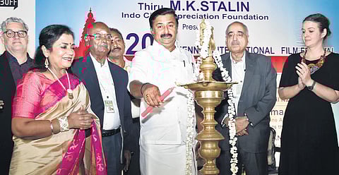 Minister MP Saminathan inaugurating the 20th Chennai International Film Festival