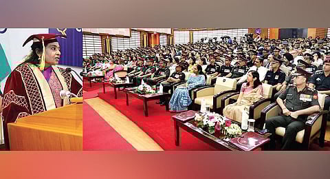 Governor Tamilisai Soundararajan addresses the 102nd convocation ceremony of MCEME in Secunderabad on Thursday