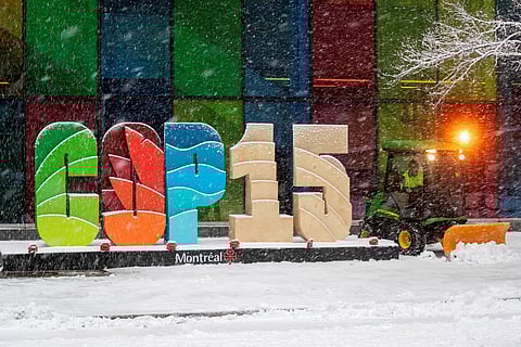 The COP15 logo during the United Nations Biodiversity Conference (COP15) at the Palais des congrès de Montréal in Montreal, Canada, Dec. 16, 2022. (Photo | AFP)