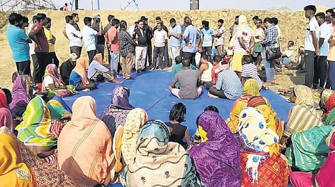 Locals staging protest near the AMNS plant site in Handia village | Express