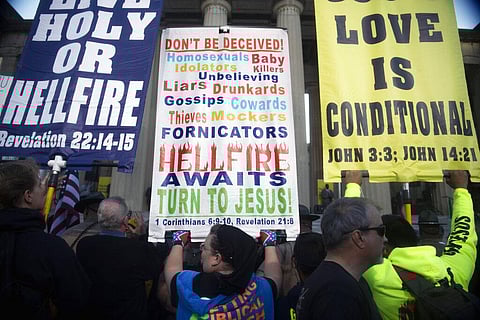 Attendees congregate at a rally against gender-affirming care at War Memorial Plaza in Nashville, Tenn., Oct. 21, 2022. (Photo | AP)