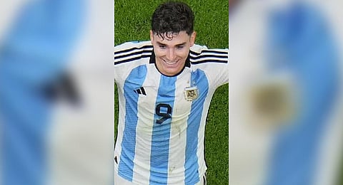 Argentina's Julian Alvarez celebrates scoring his side's second goal during the World Cup semifinal soccer match between Argentina and Croatia.(Photo | AP)