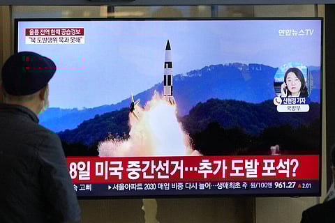 A TV screen shows a file image of North Korea's missile launch during a news program (File Photo | AP)