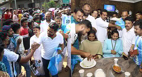 Congress MLA Shafi Parambil, a die-hard Argentina supporter, inaugurated the distribution of free chicken biriyani at the hotel.