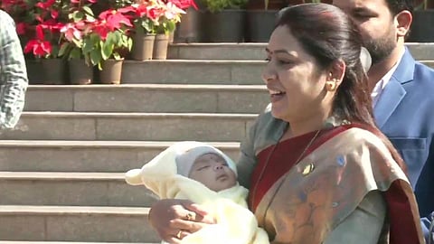 NCP MLA Saroj Ahire Wagh with her son. (Photo | Twitter)
