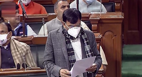 Union Health Minister Mansukh Mandaviya speaks in the Lok Sabha during the Winter Session of Parliament. (Photo | PTI)