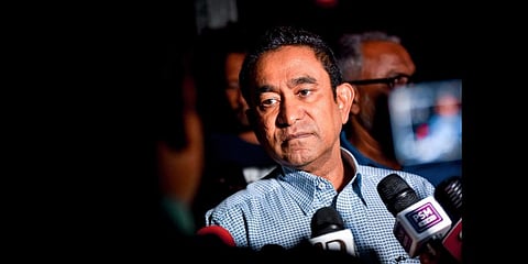 Maldives' former president Abdulla Yameen speaks to the media in Male, Jan. 8, 2019. (File Photo | AFP)
