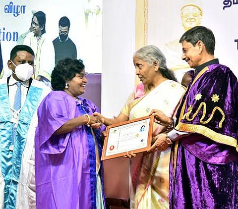 Union Finance Minister Nirmala Sitaraman at the 35th convocation of Tamil Nadu Dr. MGR Medical University, in Chennai on Saturday | P Jawahar