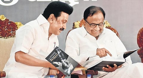CM Stalin with Congress leader P Chidambaram at the event | Ashwin Prasath